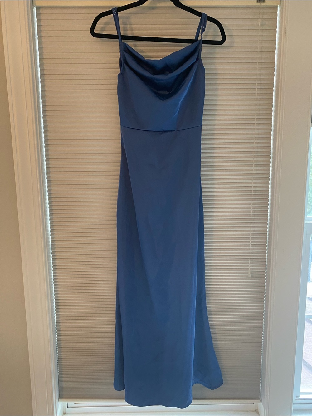 RIHOAS Royal Blue Satin Cowl-Neck Maxi Dress